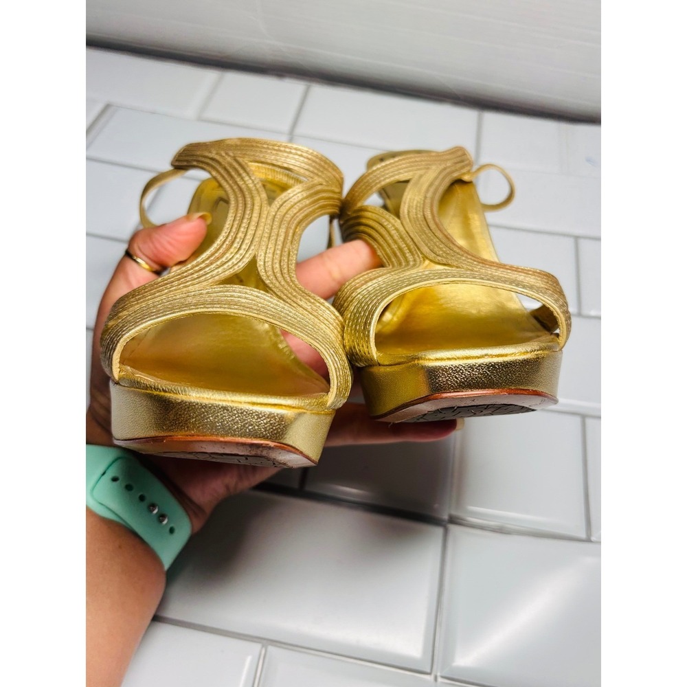 Diane von Furstenberg Luna Gold Metallic Strappy Platform Stiletto Sandals  9M - Picture 4 of 12